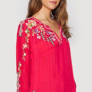 JOHNNY WAS Vanessa Pinkish/Red Embroidered Tunic Blouse Size XL